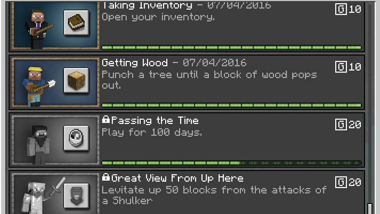 all achievements for Minecraft pe