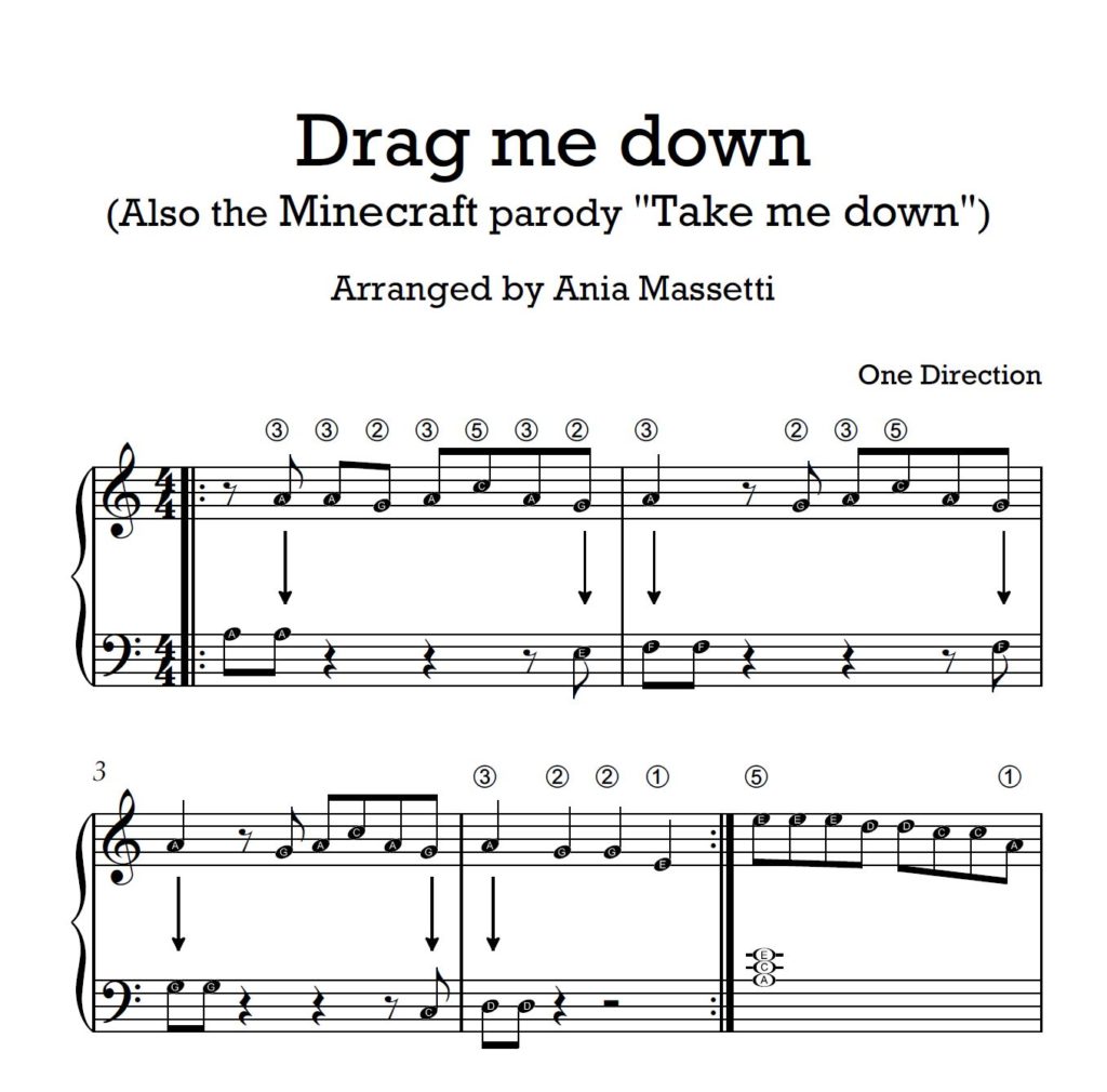 Drag me down  One Direction / Take me down Minecraft easy piano sheet ...