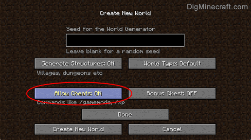 How to Turn on Cheats to run Commands in Minecraft