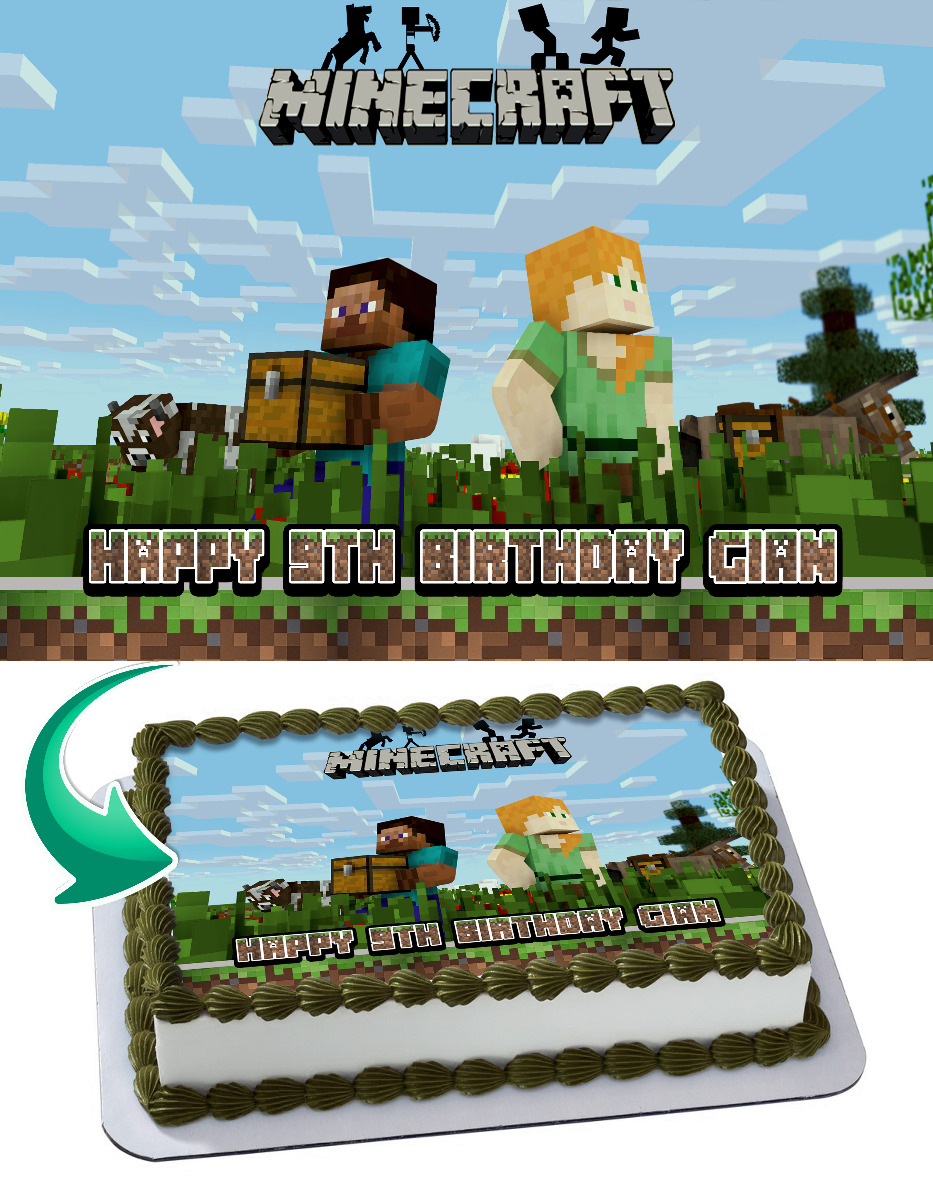Minecraft 2 Edible Cake Topper Personalized 1/4 Sheet (8" x10.5 ...