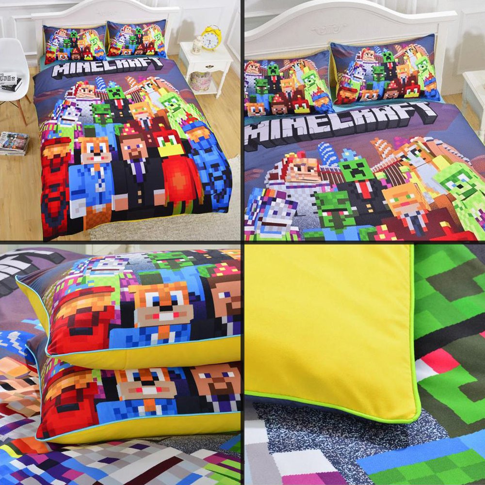 Minecraft Creeper Party Queen Size 4 Pcs Duvet Cover Bed Bedding Set