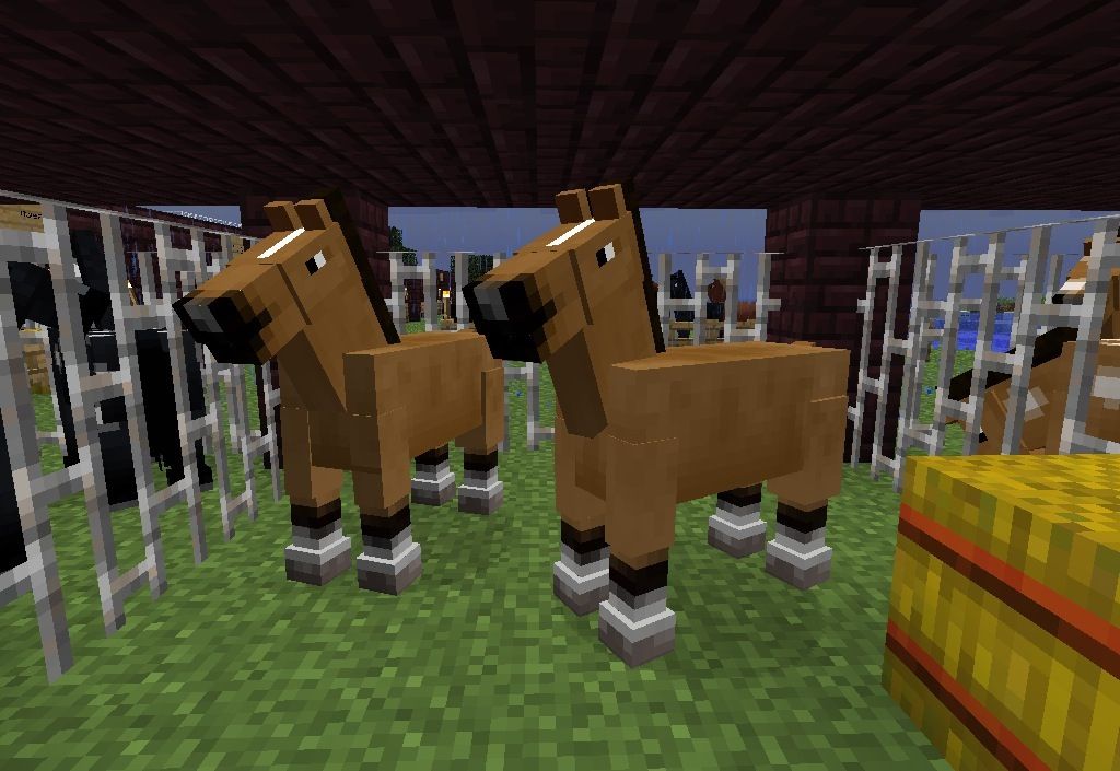 Minecraft horses in a stable