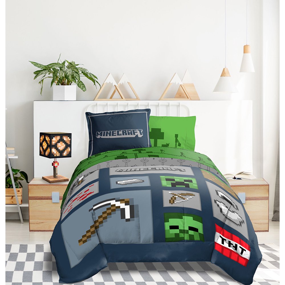 Minecraft Icon Adventure 100% Microfiber Full Bed Set, Blue Green ...