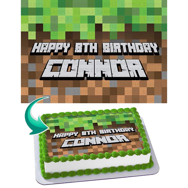 Minecraft Pixel Style Edible Cake Image Topper Personalized Picture 1/4 ...