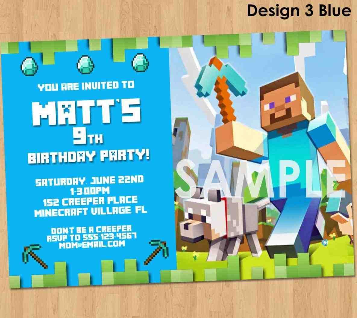 Minecraft Pool Party Invitations