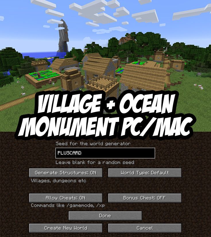 PC/Mac seed: Village + Ocean Monument Minecraft Seed:PLUSCARD ...